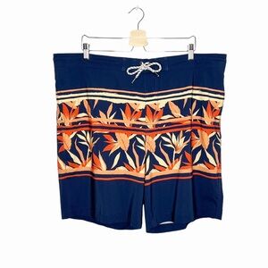Sonoma Men’s E-Board Swim Trunks Navy Blue & Orange Tropical Print
